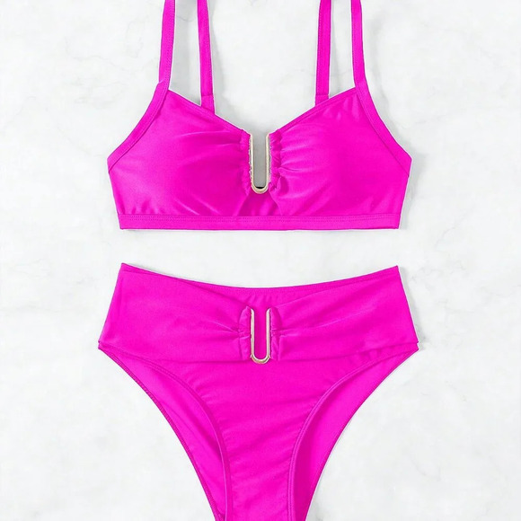 Hot Pink Women's Ruched Separated Swimwear - Picture 4 of 8